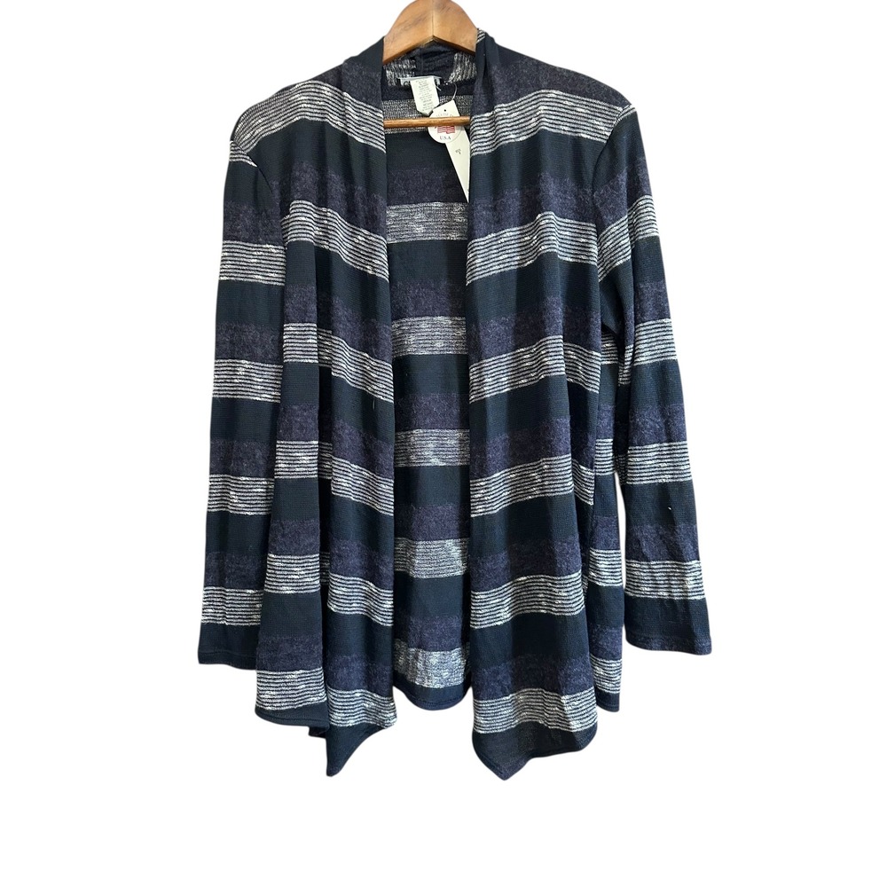 Carol Rose Women's Medium Striped Open Front‎ Cardigan Sweater